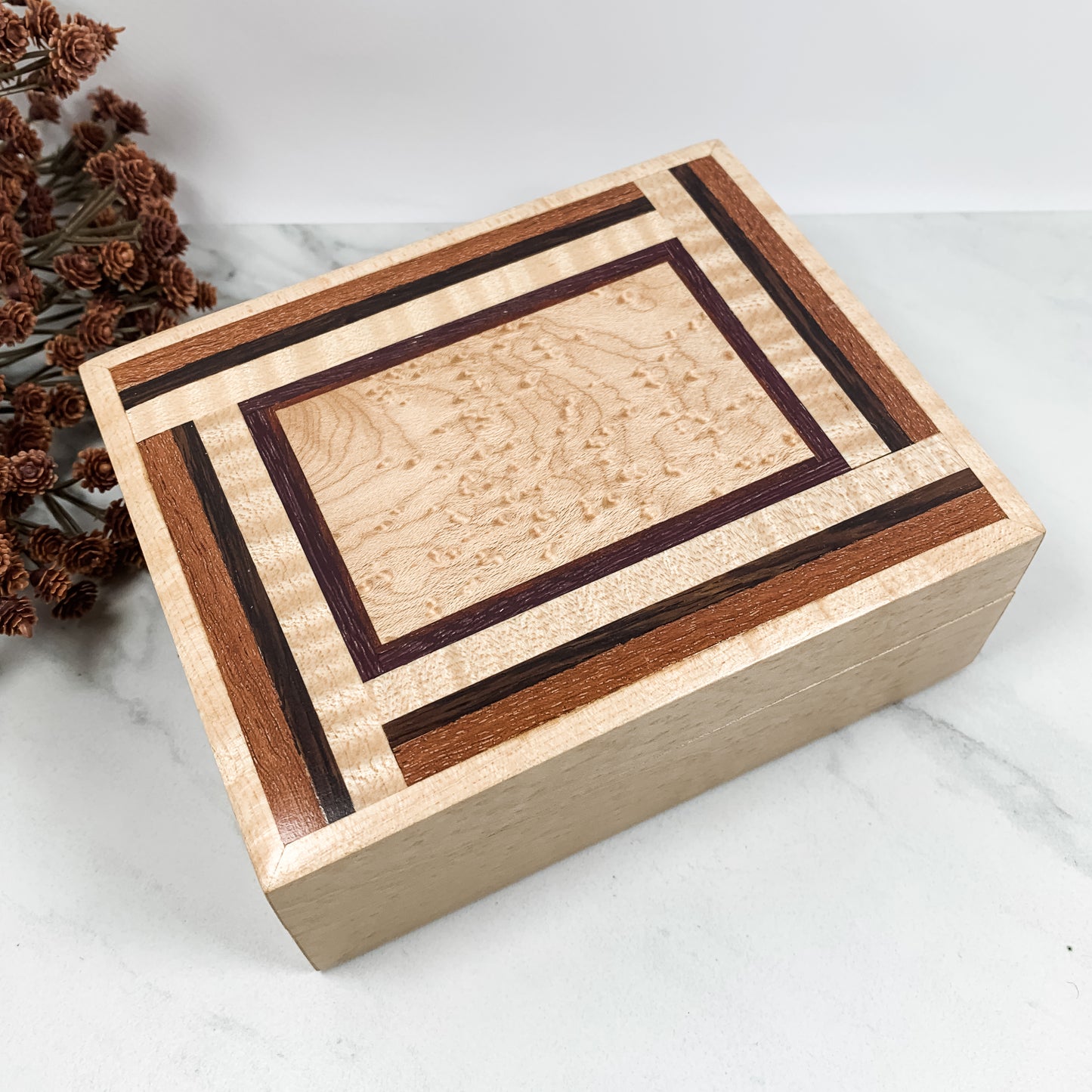 Multiple Woods and Birdseye Maple Box Keepsake Box-7955
