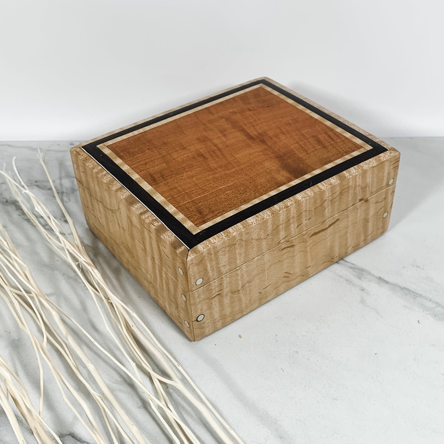 Pink Ivory, Ebony, and Curly Maple Box-Keepsake Box-7959