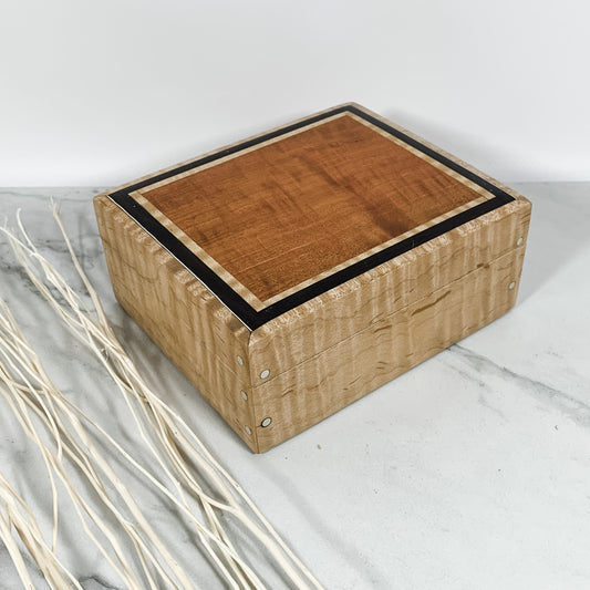 Pink Ivory, Ebony, and Curly Maple Box-Keepsake Box-7959