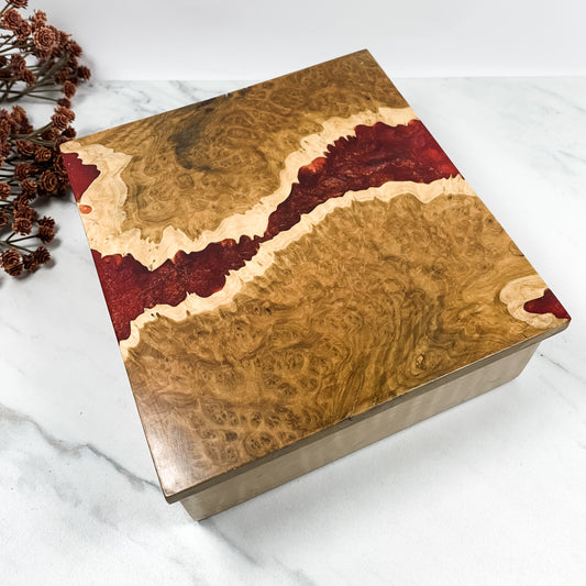 Red Resin, Brown Mallee Burl and Curly Maple Box Keepsake Box-7967