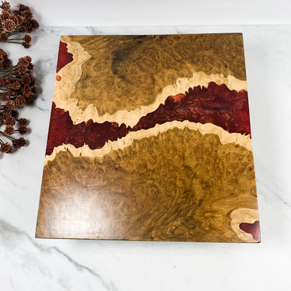 Red Resin, Brown Mallee Burl and Curly Maple Box Keepsake Box-7967