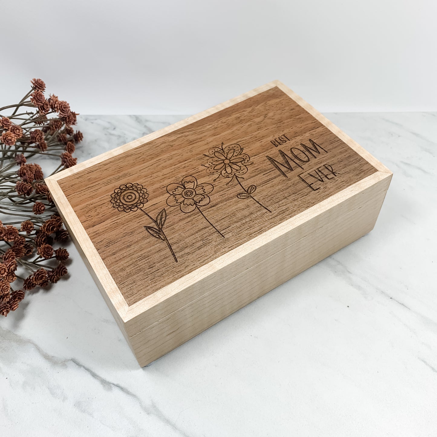 "Best Mom Ever" Engraved Box-Walnut and Curly Maple Box Keepsake Box-7985