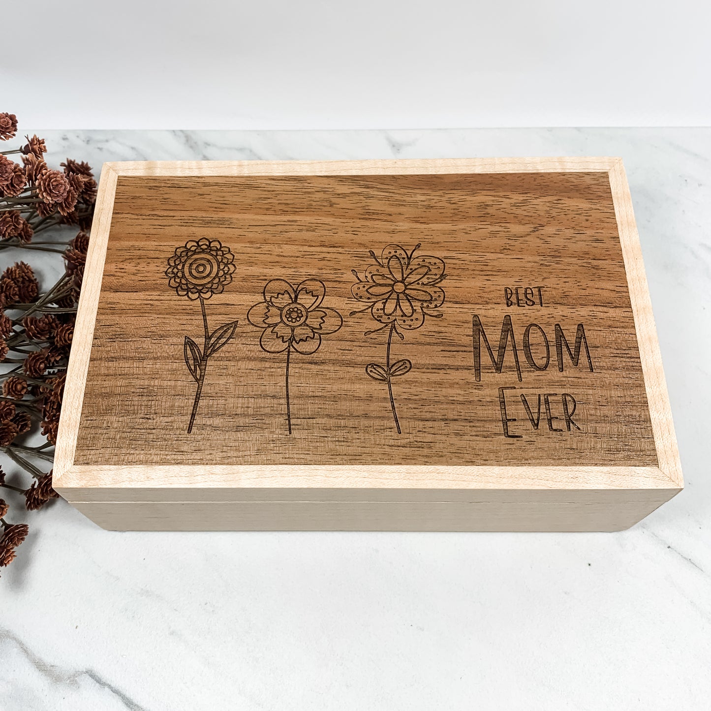"Best Mom Ever" Engraved Box-Walnut and Curly Maple Box Keepsake Box-7985