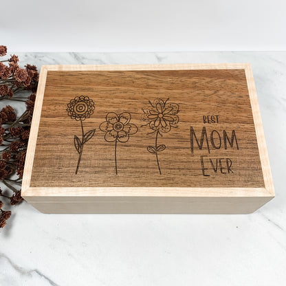 "Best Mom Ever" Engraved Box-Walnut and Curly Maple Box Keepsake Box-7985