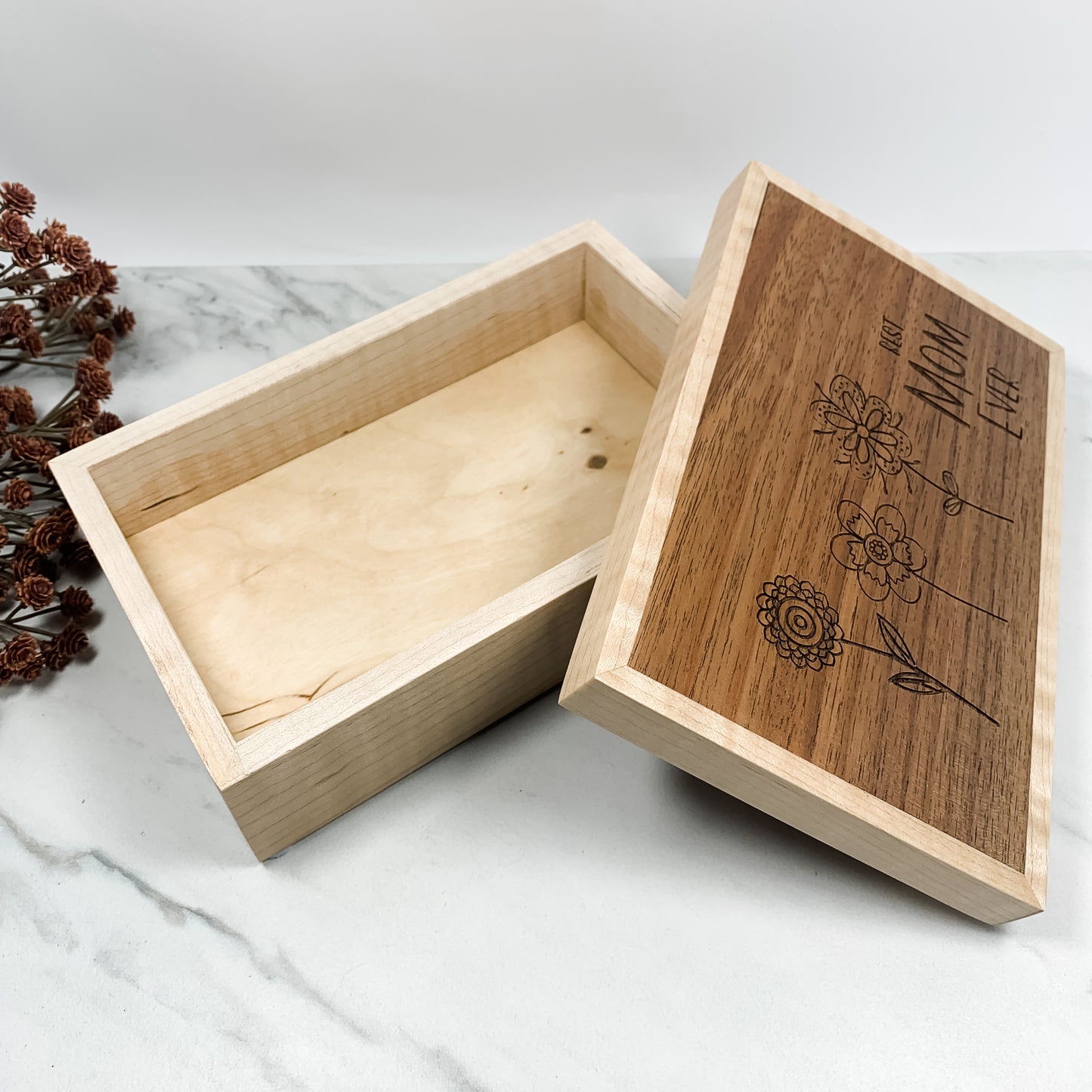 "Best Mom Ever" Engraved Box-Walnut and Curly Maple Box Keepsake Box-7985