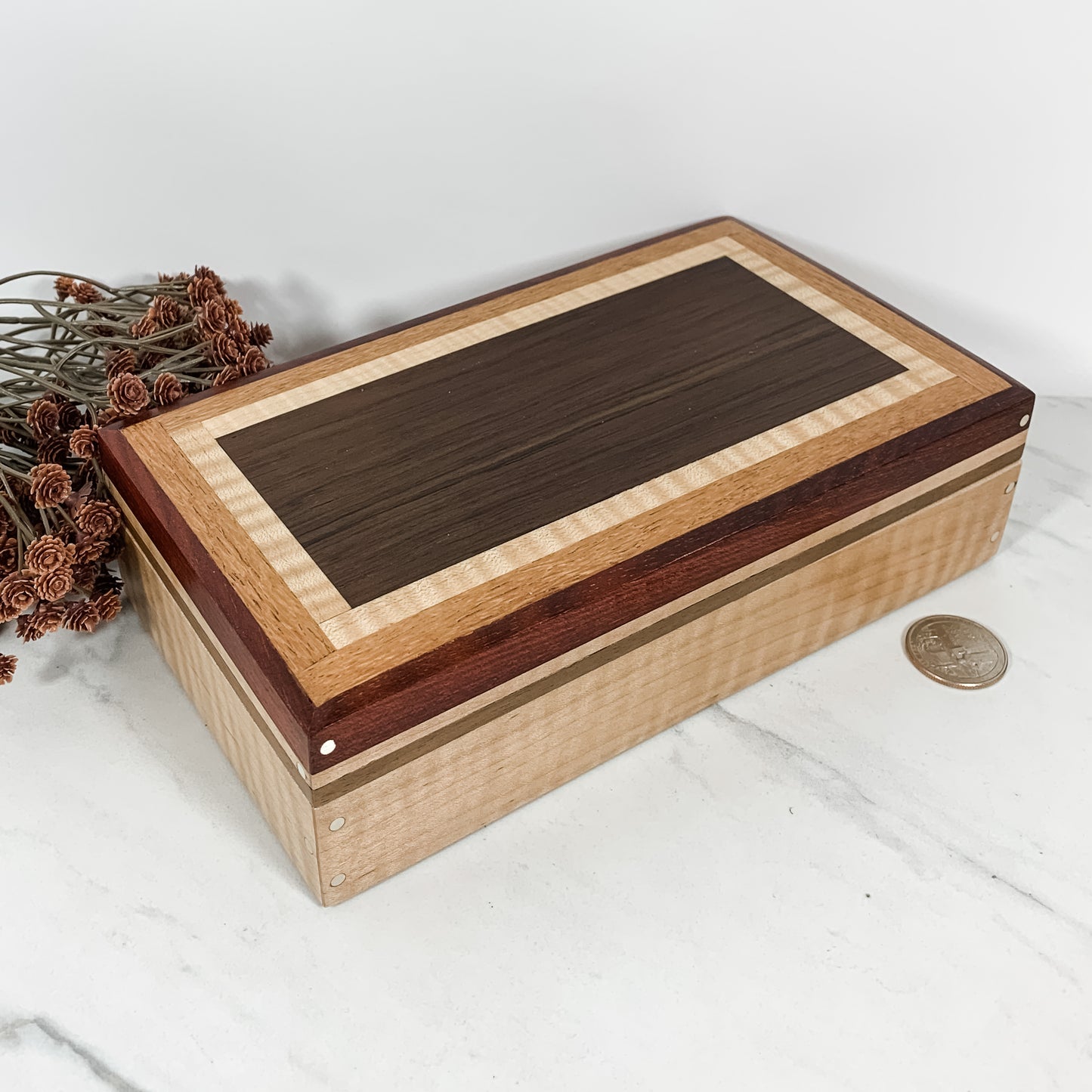 Multiple Wood Species and Curly Maple Box Keepsake Box-8003