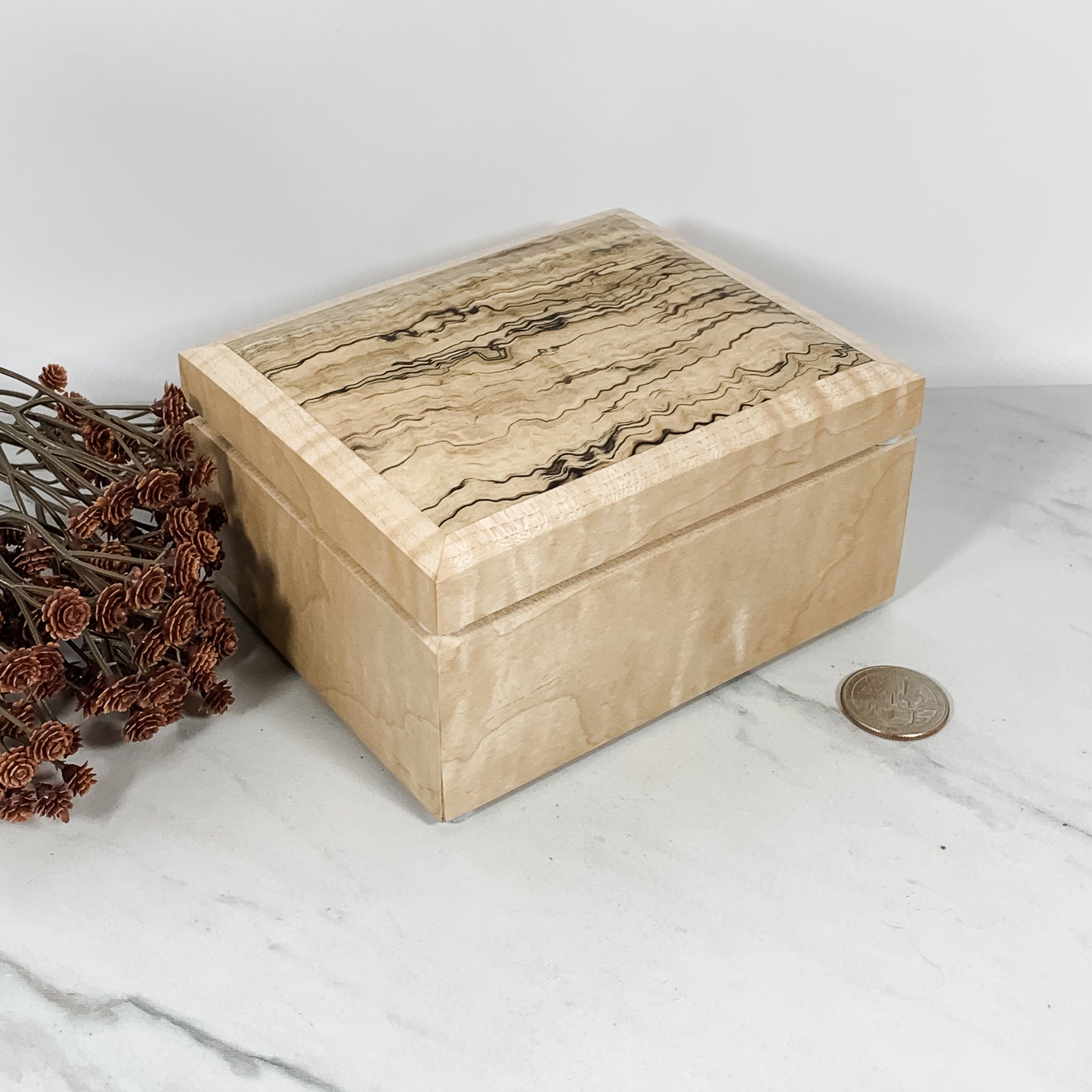 Spalted Maple and Curly Maple Box Keepsake Box-8021