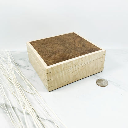 Redwood Burl and Curly Maple Box Keepsake Box-8058