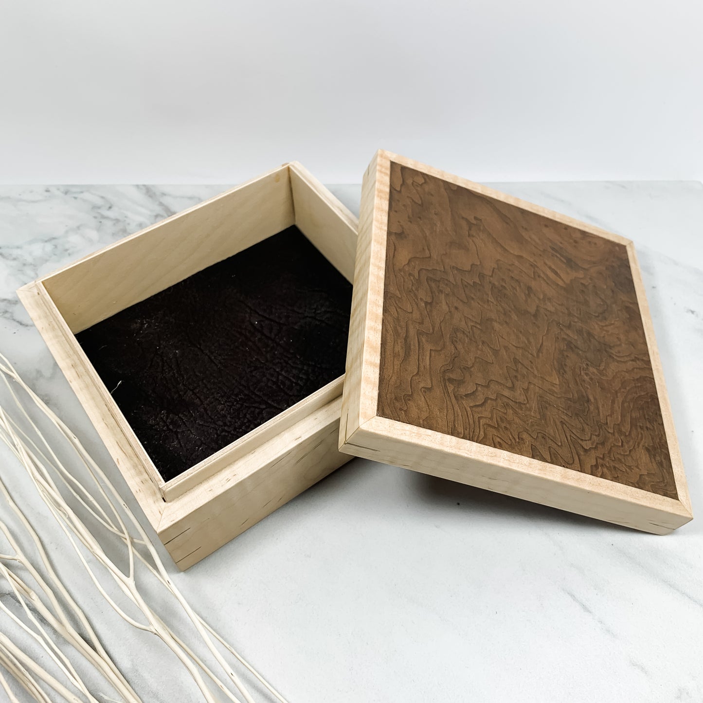 Redwood Burl and Curly Maple Box Keepsake Box-8058
