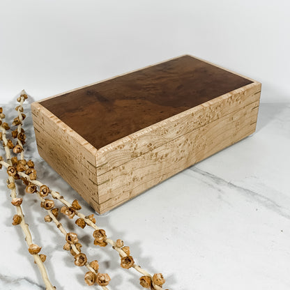 Camphor Burl and Birdseye Maple Box-Personalized Keepsake Box-8062