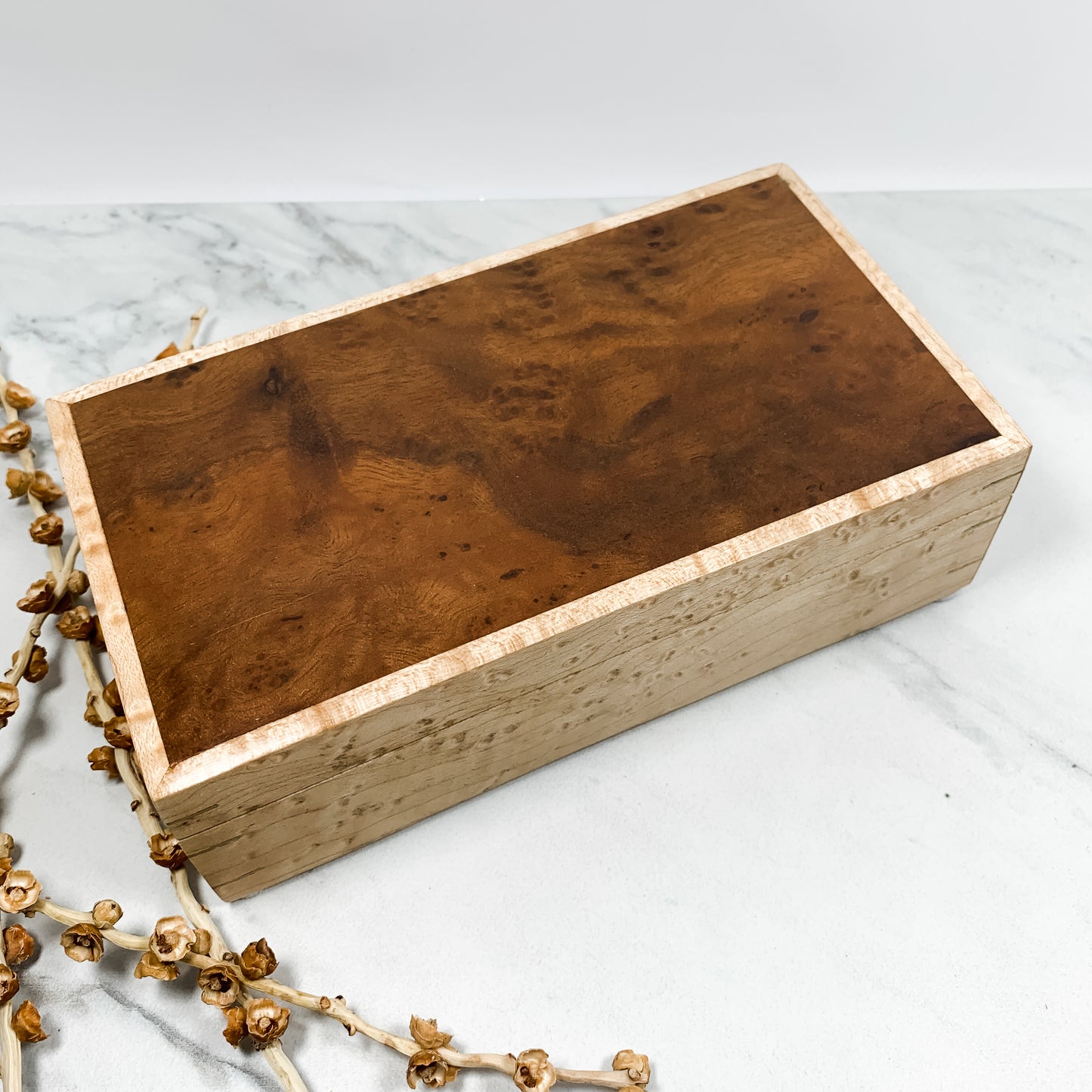 Camphor Burl and Birdseye Maple Box-Personalized Keepsake Box-8062