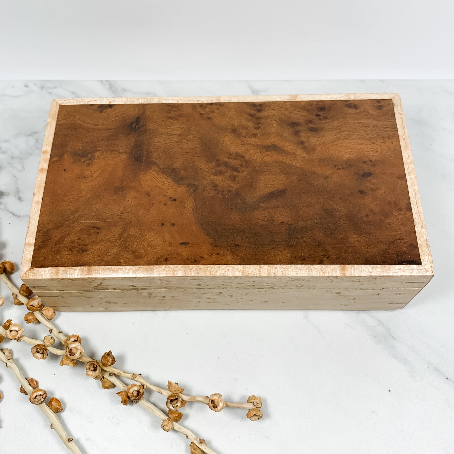 Camphor Burl and Birdseye Maple Box-Personalized Keepsake Box-8062