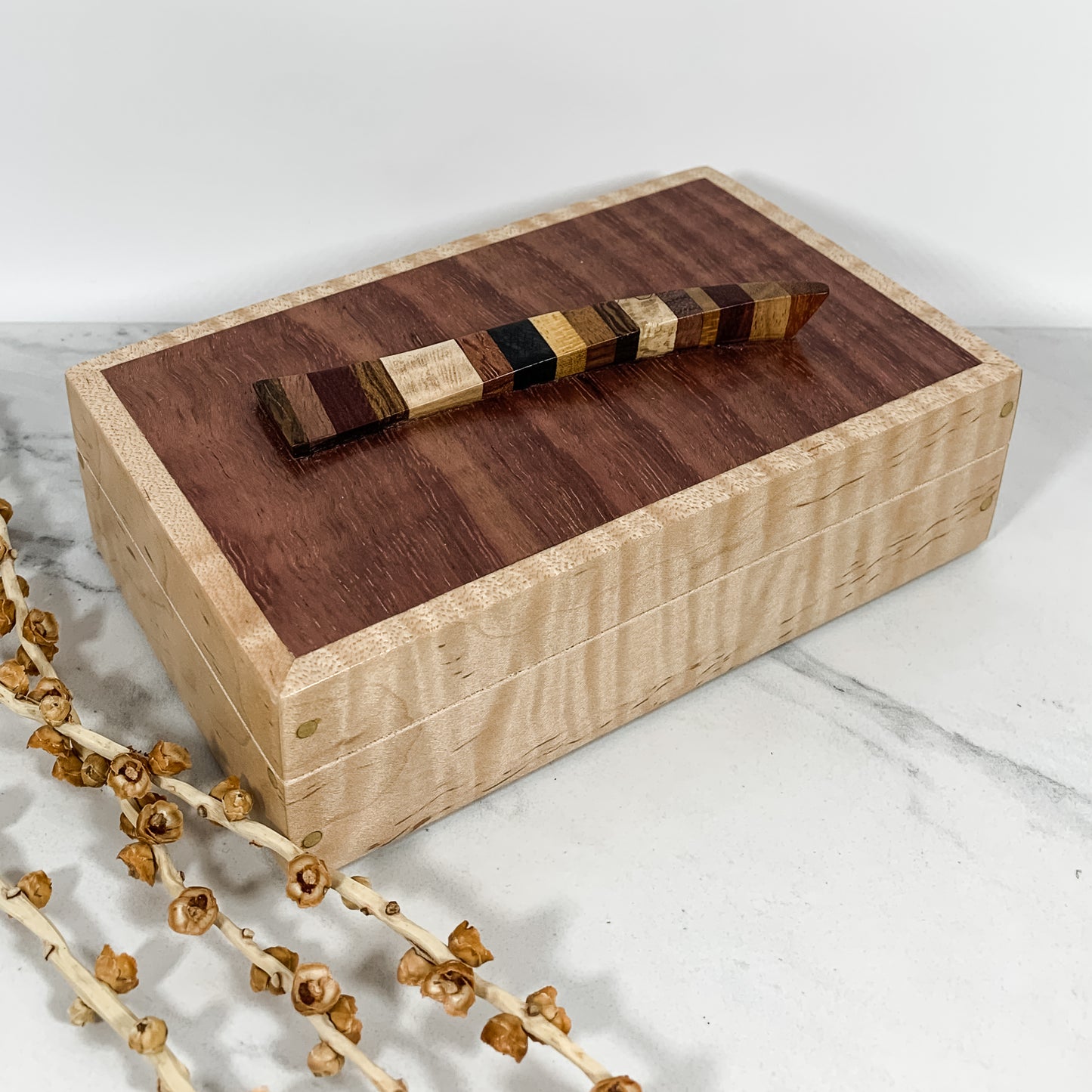 Multiple Woods, Purple Heart, and Curly Maple Box Keepsake Box-8074