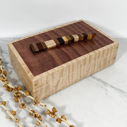 Multiple Woods, Purple Heart, and Curly Maple Box Keepsake Box-8074