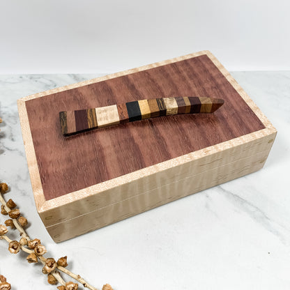 Multiple Woods, Purple Heart, and Curly Maple Box Keepsake Box-8074