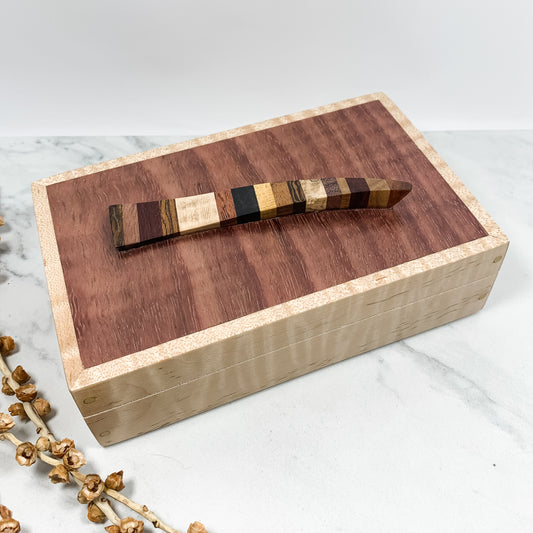 Multiple Woods, Purple Heart, and Curly Maple Box Keepsake Box-8074