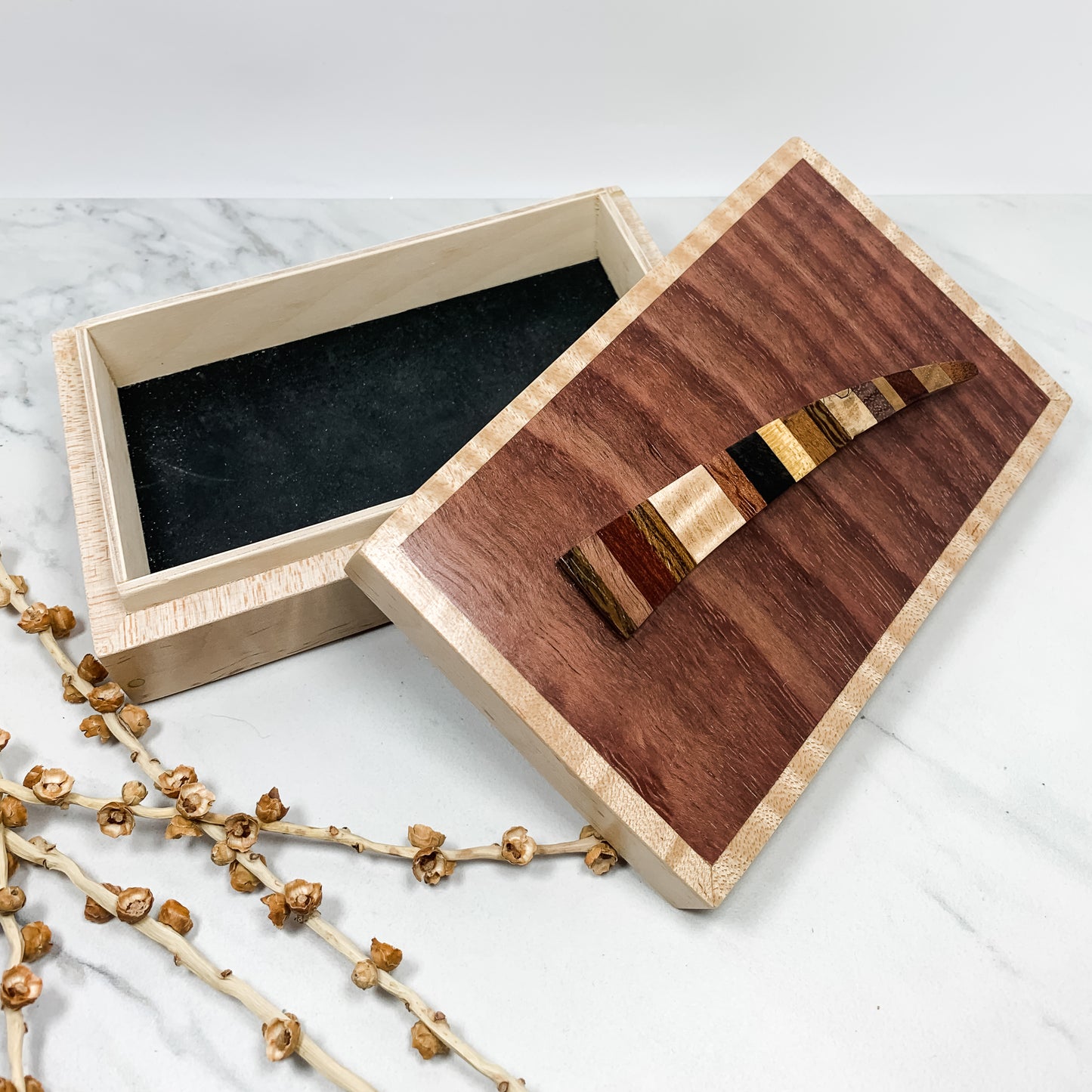 Multiple Woods, Purple Heart, and Curly Maple Box Keepsake Box-8074