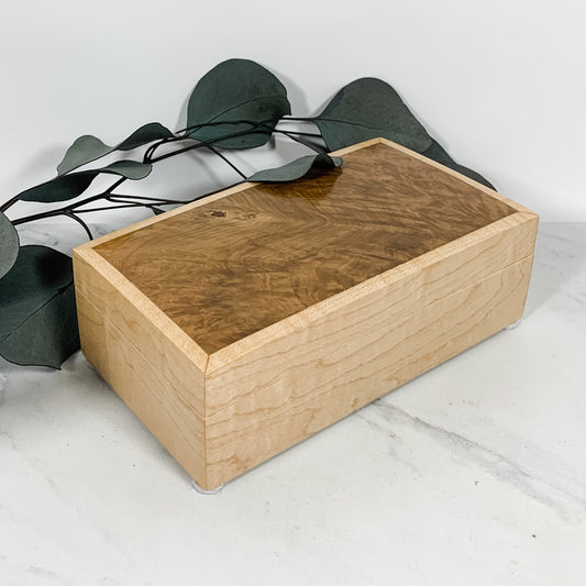 Brown Mallee Burl and Curly Maple Box Keepsake Box-8087