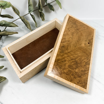Brown Mallee Burl and Curly Maple Box Keepsake Box-8087