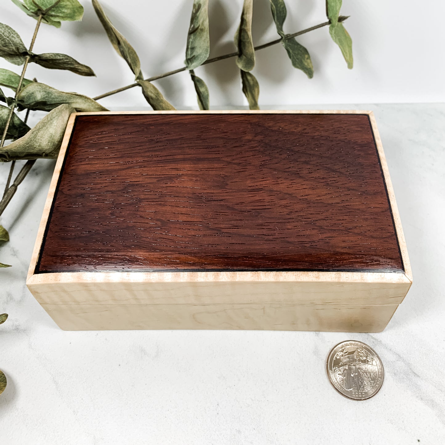 Bloodwood, Ebony, and Curly Maple Box Keepsake Box-8138