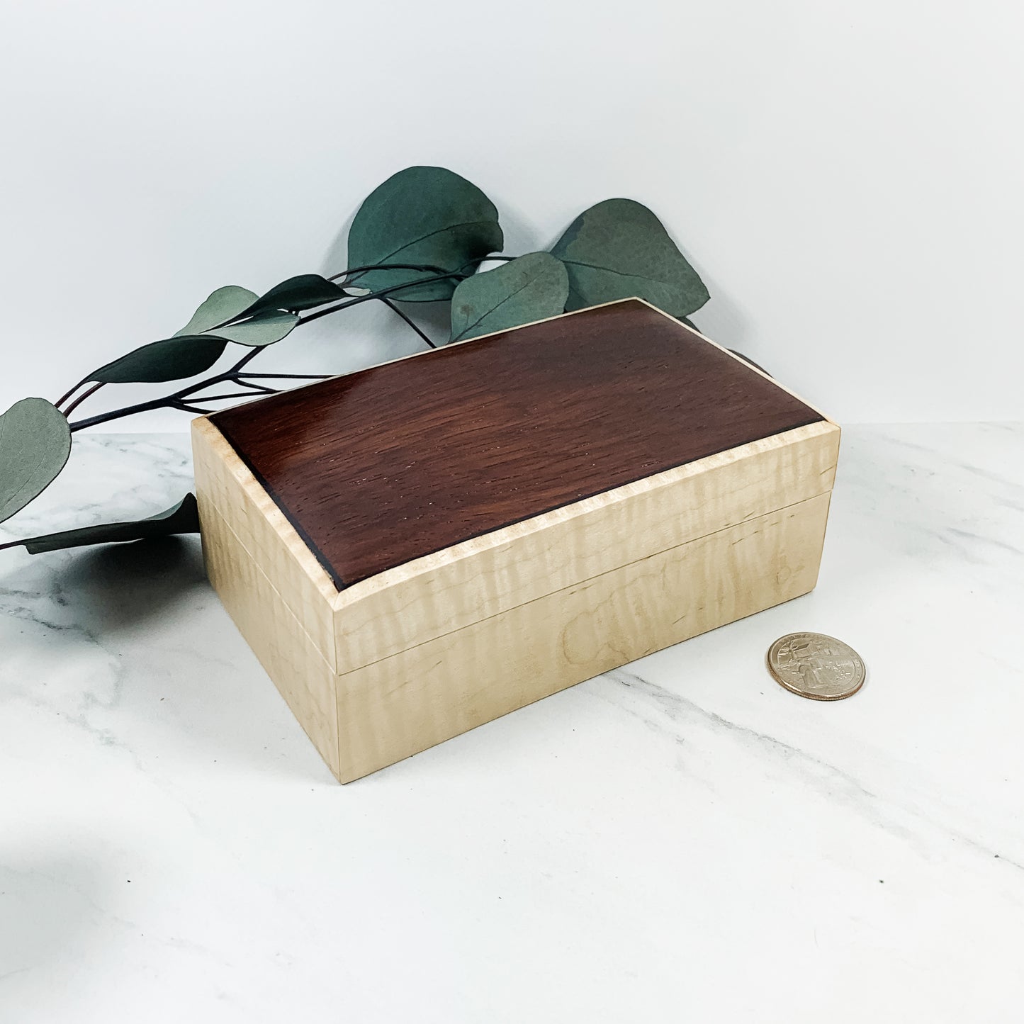 Bloodwood, Ebony, and Curly Maple Box Keepsake Box-8138