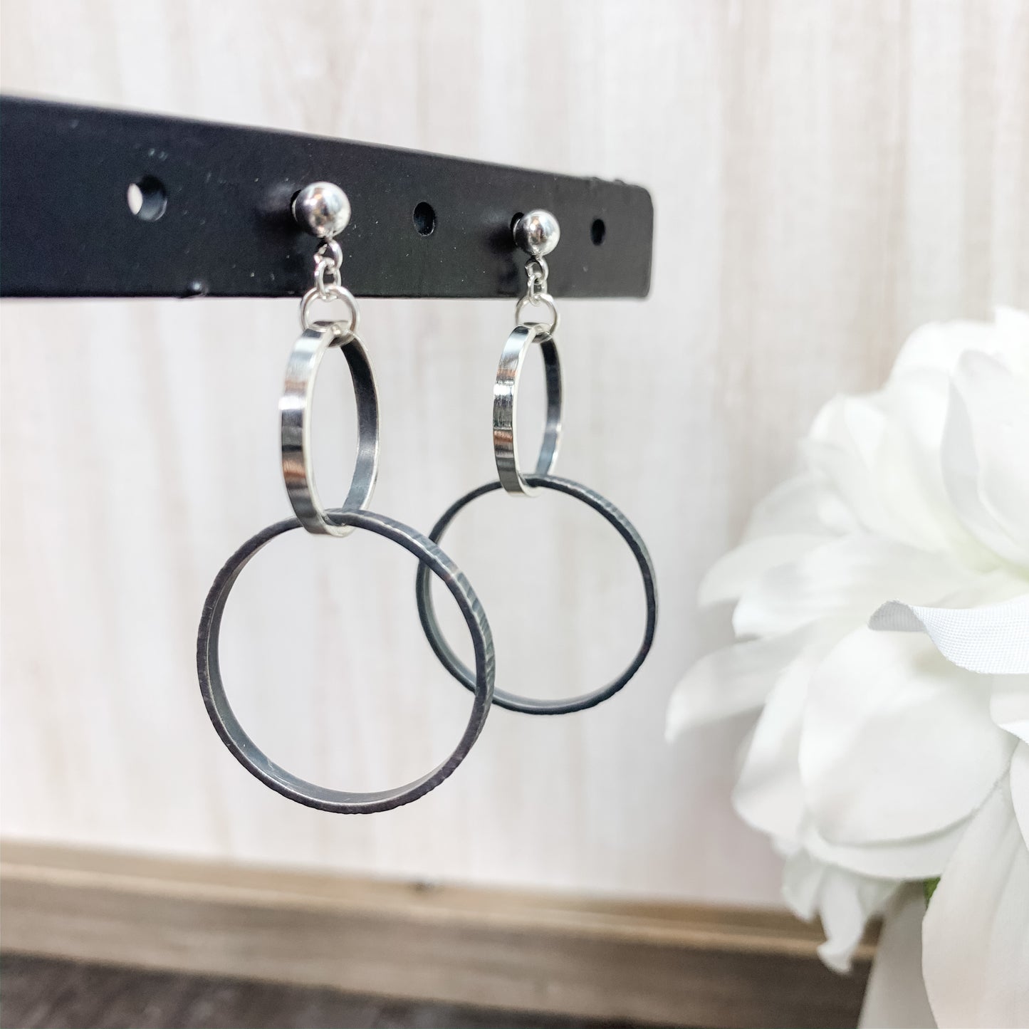 Interlocking Small-Medium Sized Hoop Earrings, Sterling Silver