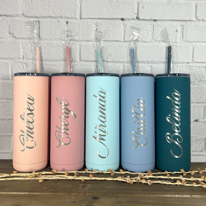 20 oz. Personalized Tumbler-Engraved Tumbler-Personalized Tumbler With Straw-Sliding Lid-Bridesmaid Gift-Girls Trip