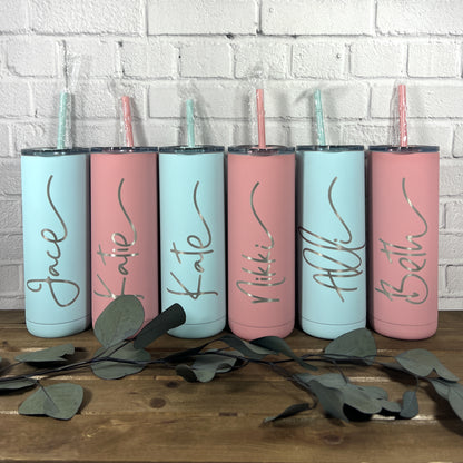 20 oz. Personalized Tumbler-Engraved Tumbler-Personalized Tumbler With Straw-Sliding Lid-Bridesmaid Gift-Girls Trip