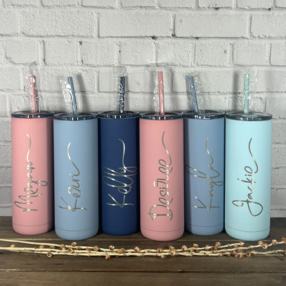 20 oz. Personalized Tumbler-Engraved Tumbler-Personalized Tumbler With Straw-Sliding Lid-Bridesmaid Gift-Girls Trip