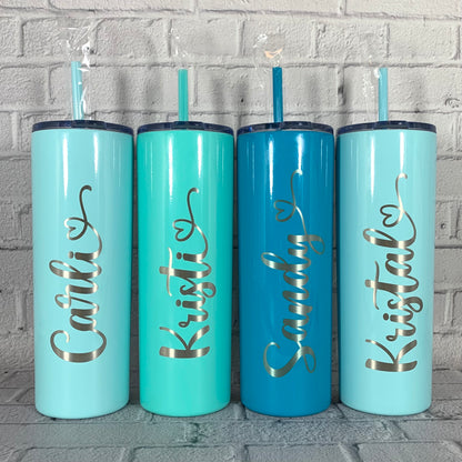 Laser Engraved Personalized 20 oz. Skinny Tumbler-Personalized Tumbler w/ Straw-Girls Trip-Vacation-Trip Tumbler-Teacher Gift-Spring Break