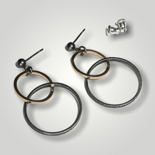 Interlocking Small-Medium Sized Hoop Earrings, Sterling Silver and Gold Filled