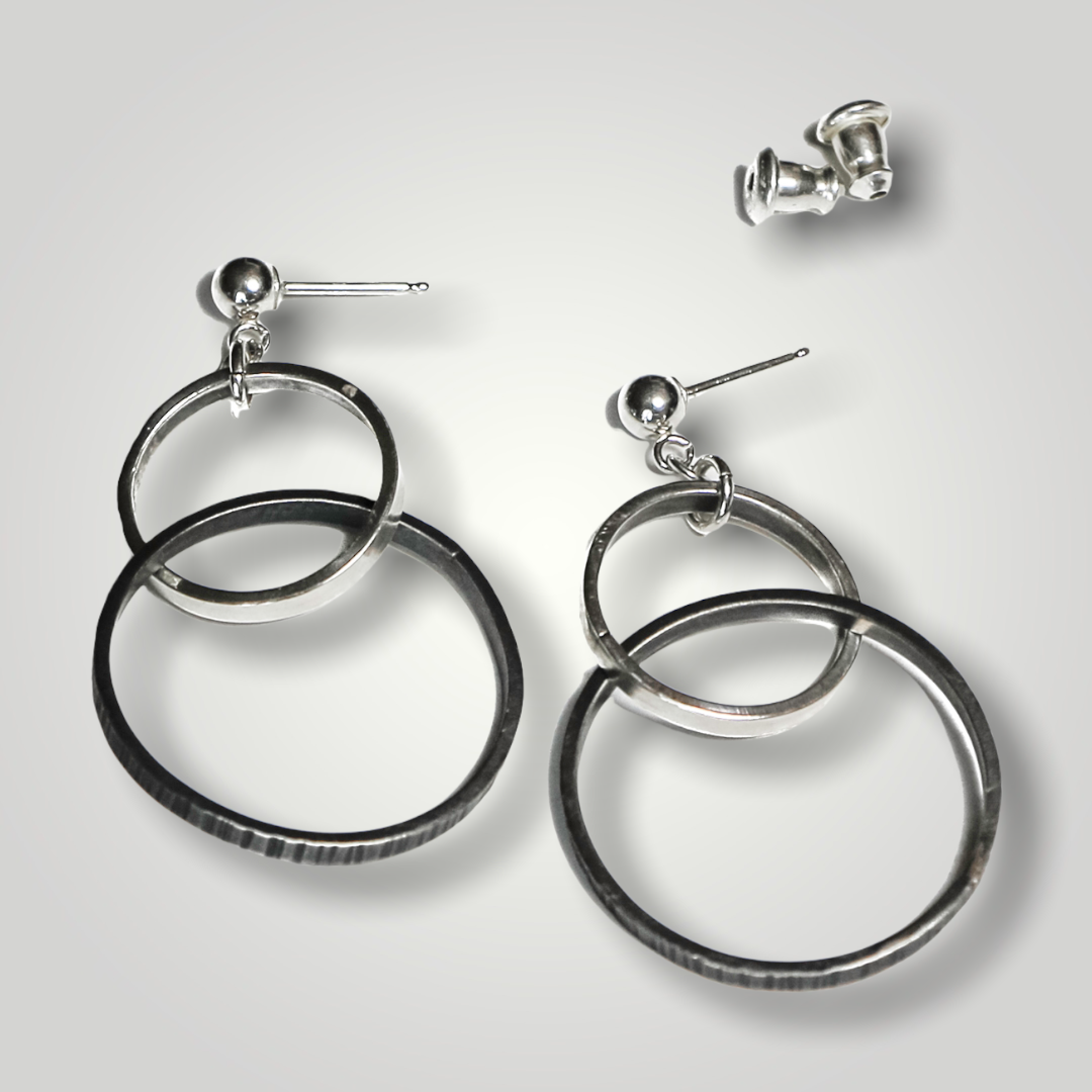 Interlocking Small-Medium Sized Hoop Earrings, Sterling Silver
