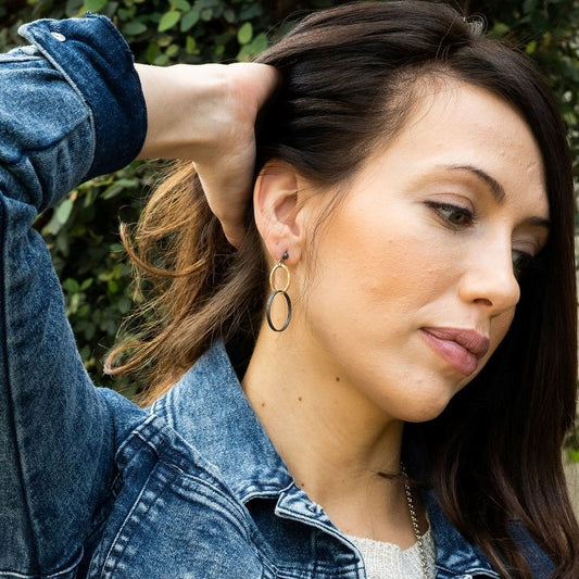 Interlocking Small-Medium Sized Hoop Earrings, Sterling Silver and Gold Filled
